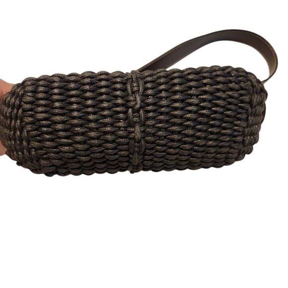 Vintage Liz Claiborne crochet woven cotton mini shoulder bag black brown strap - Picture 6 of 10